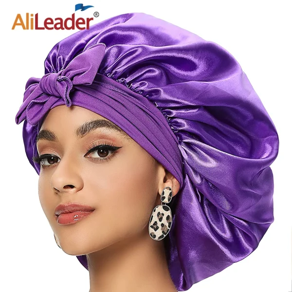 Satin Bonnets Silk Satin Bonnet Cap Night Sleep Hat Hair Bonnets For Women Large Satin Bonnet Silk Hair Wrap Stretchy Tie Band