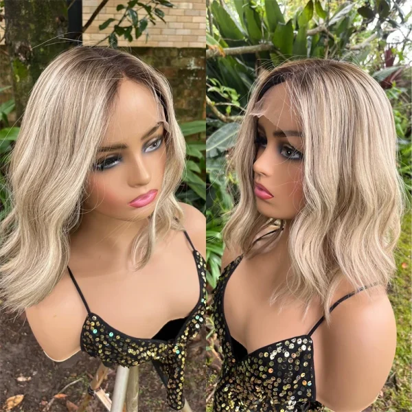 Fashion Women Wigs Synthetic Wave Lace Front Wig 13x4 Ombre Ash Blonde Highlights HD Lace Frontal Wigs PrePlucked Hairline - Image 5