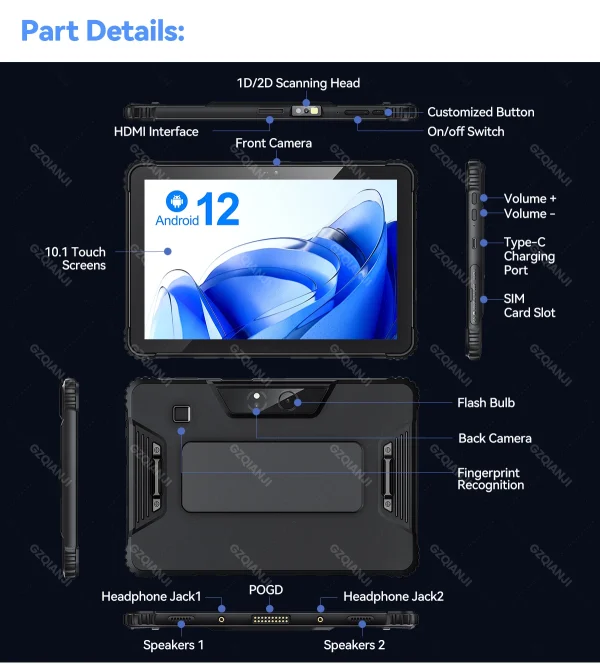 5G Industrial Android 12 Tablet Rugged PDA Triple Defence with Fingerprint Unlock 1D 2D QR Scanner Data Collector for Warehouse - Image 17