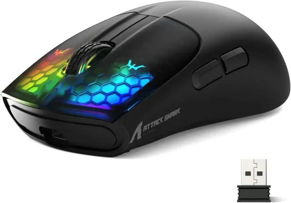 ATTACK SHARK X5 Tri-Mode Wireless Rechargeable Gaming Mouse, 49g Lightweight PAW3212 Optical Sensor GB LED Honeycomb Mouse - Image 8