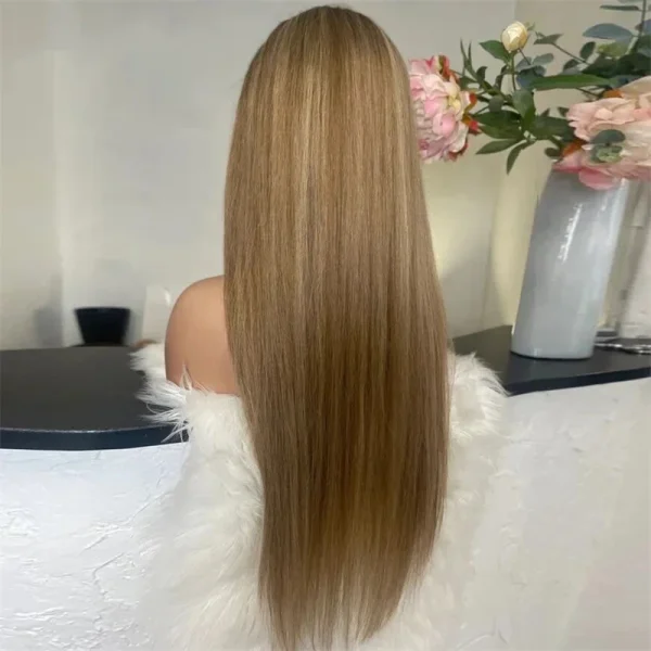 Ombre Glueless Honey Blonde Wig Human Hair Brown Highlight Wig Straight Wig 13x4 HD Lace Front Human Hair Wigs For Women - Image 3