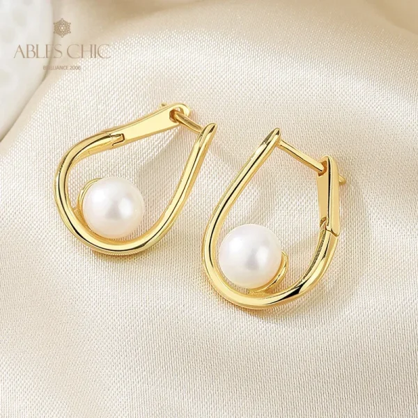 AC Freshwater Pearls 6-6.5mm Wire Huggies High Polished  Solid 925 Silver Stud Earrings PE1007 - Image 3