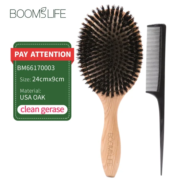 Boar Bristle HairBrush Wood Hair Brush Peine OAK Wood Combs for Women Barber Beauty Care Paddle Scalp Massage Brush - Image 7