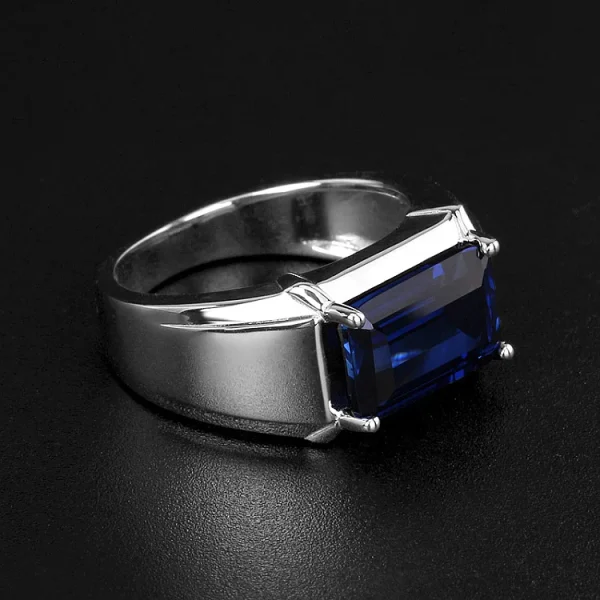 Men's Eternity 925 Sterling Silver Square natural Blue Sapphire Stone Solitaire Rings For Men Resizable ring jewelry gift - Image 6