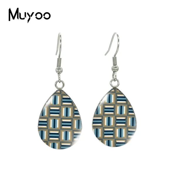 2023 New Geometric Stripes Line Patterns Tear drop Earring Fish hook Earrings Glass Cabochon Jewelry Handmade Items