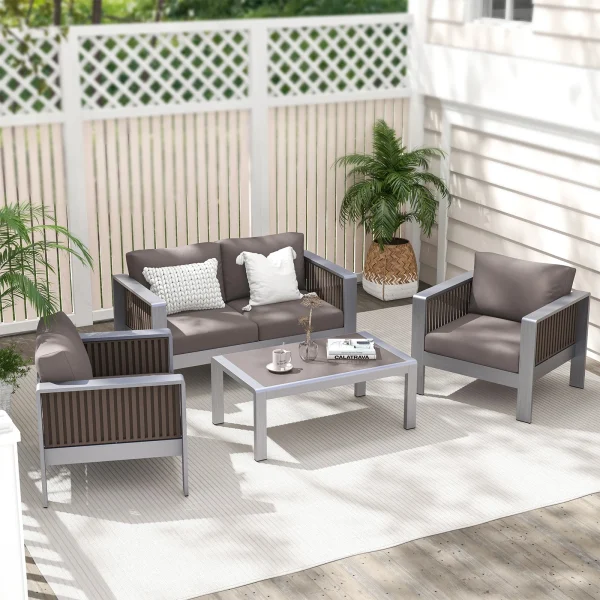 4 PCS Aluminum Patio Furniture Set with Thick Cushions & Tempered Glass Tabletop - Image 11