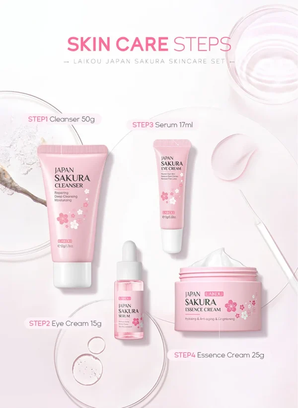 Facial Products Kit Sakura Skin Care Set Facial Cleanser Serum Moisturizing  Face Cream Eye Cream Korean Skincare Improve Rough - Image 19