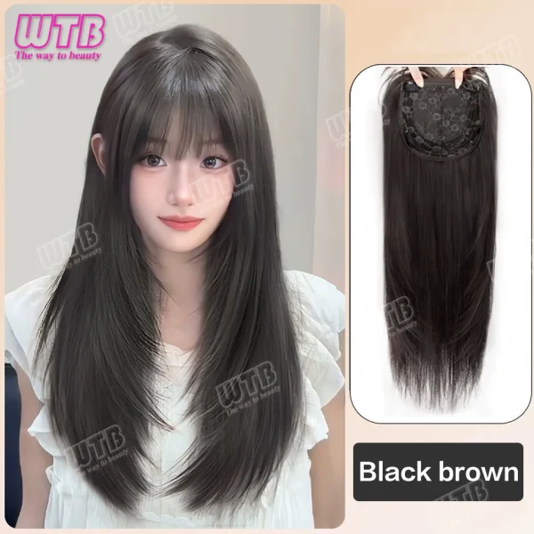 WTB Synthetic Wig Middle Part  Topper Hairpiece with Bangs Clip-In Bangs Extension Natural Invisible Clourse Hairpiece for Women - Image 9