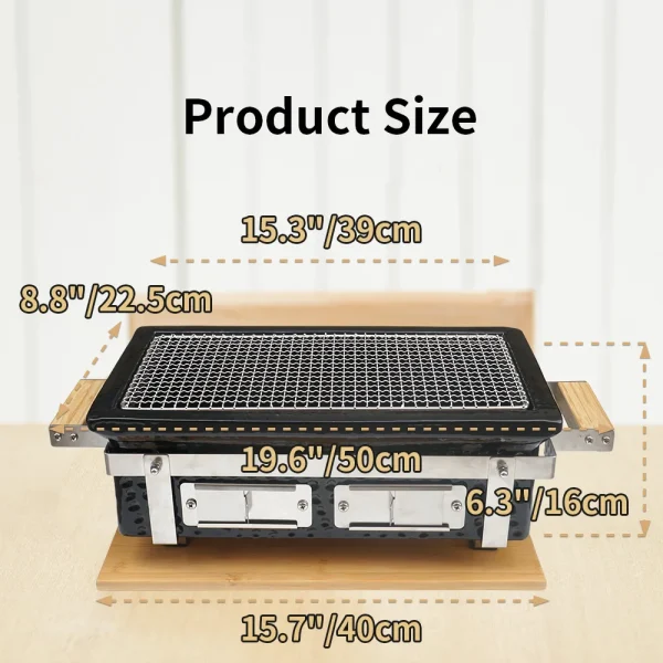 SEB KAMADO Charcoal BBQ Hibachi Grill With Grid Lifter Rectangular Portable Japanese Grill - Image 9