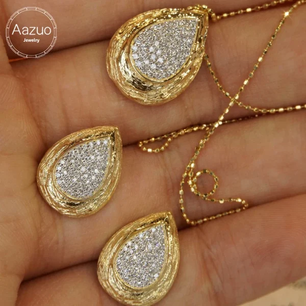 Aazuo Luxury Jewelry 18K Yellow Gold Jewelry Sets Real Diamonds Fairy Waterdrop Necklace Earring For Women Engagement Wedding