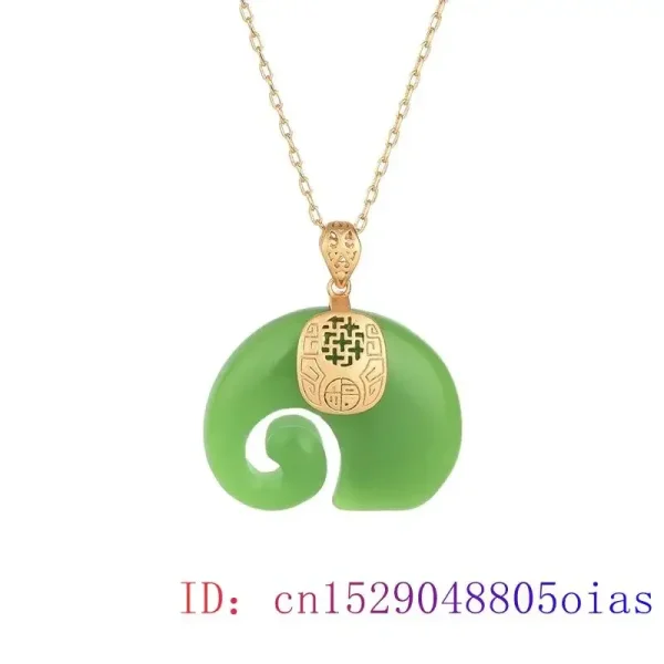 Green Jade Elephant Pendant Gemstone Amulet Chalcedony Chinese Women Gifts Natural 925 Silver Charm Necklace Jewelry Fashion - Image 2