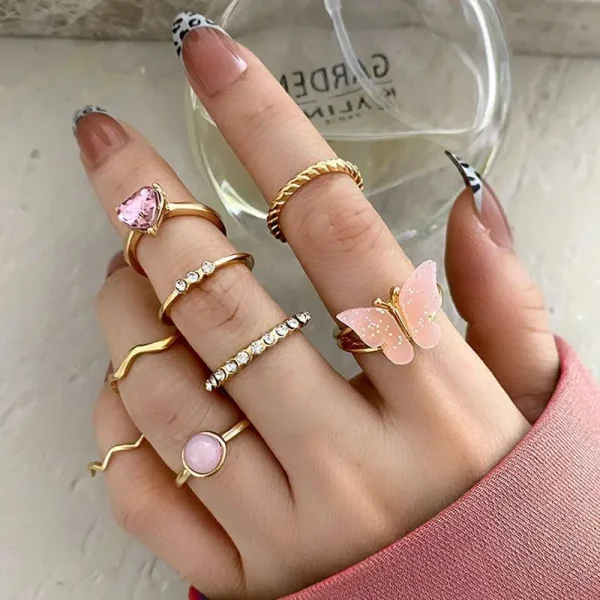 Pink Butterfly Ring Set Love Diamond Ring Sweet Ins Style Jewelry. Rings Women Anillos Mujer Anel Doce Сладкое Кольцо Süßer Ring - Image 3