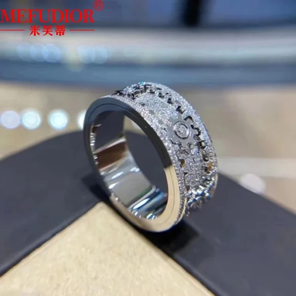 S925 Sterling Silver Moissanite Gear Rings Women and Men‘s Sparkling Full Diamond Rotatable Wedding Band Customized Jewelry Gift - Image 3