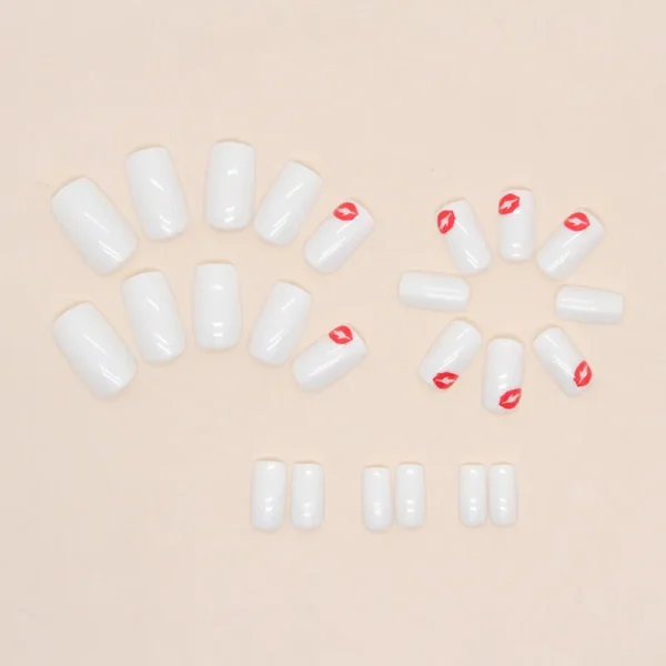 Hot Sexy Girl Simple Glossy Pure White Red Lip Long Coffin Fake Nail Tips Full Finished False Nail Press on Glue Manicure Woman - Image 18