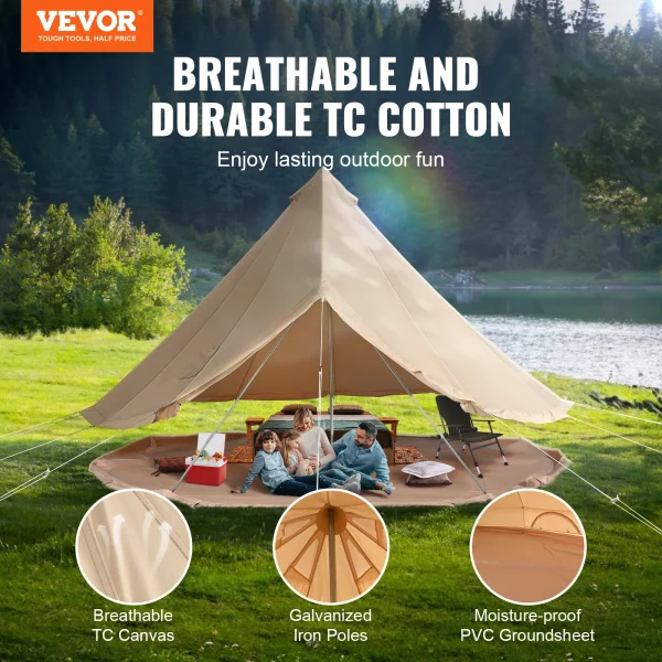 VEVOR Canvas Bell Tent 4 Seasons Canvas Tent for Camping with Stove Jack Breathable Tent Family Camping Outdoor Hunting Party - Image 2