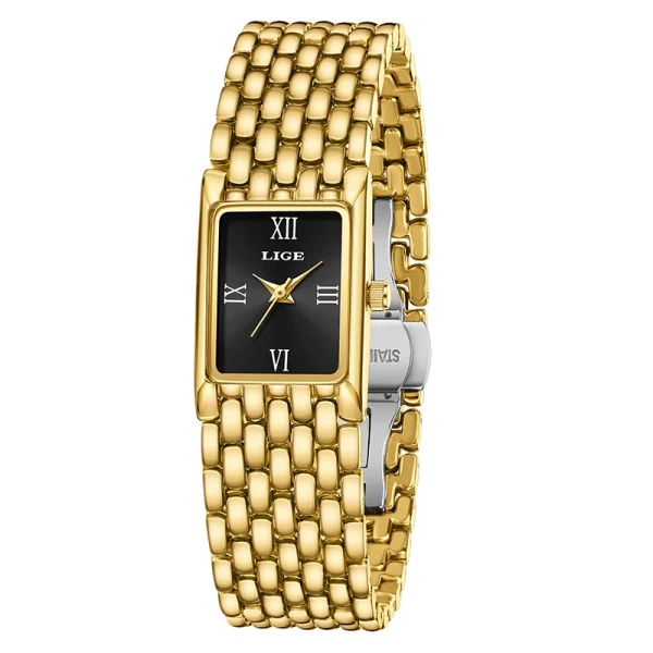 LIGE 2025 New Gold Women's Watch Luxury Quartz Watch Stainless Steel Bracelet Retro Fashion 30M Waterproof Watch for Women reloj - Image 8