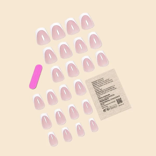 Fashion Trend Women Girls 24Pcs/Set Short Ballet Pink French White Border Full Coverage Wearable Fake Nail Press on Nail Art - Image 4