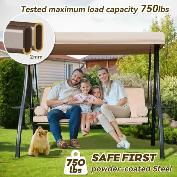 Outdoor Porch Swing with Adjustable Canopy, 3 Seat Outdoor Swing for Adults, Patio Swings Chair - Image 2