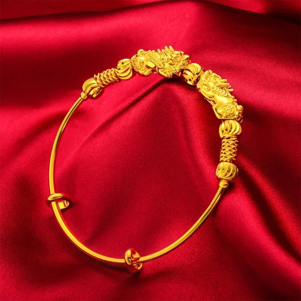 Original 24k Yellow Gold Color Money Pixiu Transfer Beads Bracelets for Women Baby Golden Bangles Fine Jewelry Gifts Not Fade - Image 6