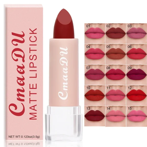 1PC Matte Nude Lipstick Waterproof Long Lasting Non-stick Cup Sexy Red Pink Velvet Lipsticks Women Makeup Cosmetic 15 Colors - Image 3