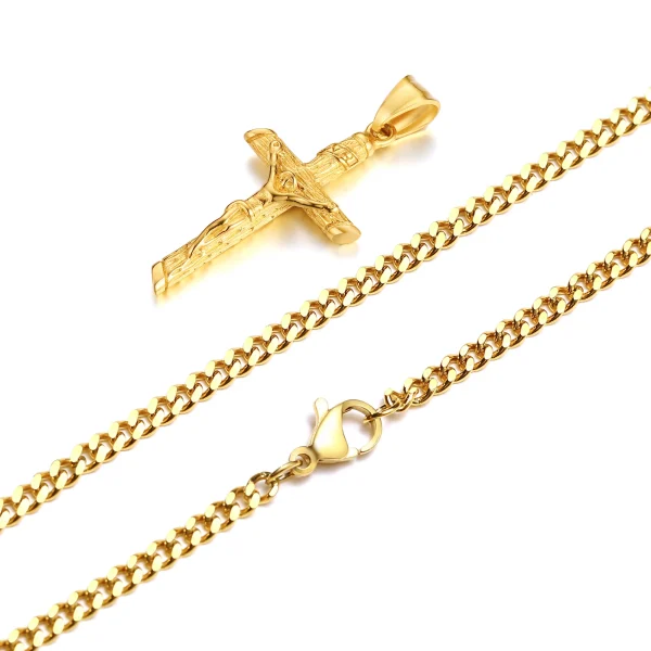 Stainless Steel Cross Necklace Catholicism Jesus Pendant Gold Color Collar Church Prayer Faith Jewelry for Men Women Gift - Image 4