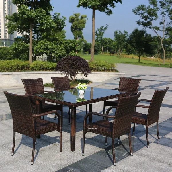 Nordic Rattan Garden Furniture Sets Household Patio Furniture Balcony Outdoor Furniture Leisure Table and Chair Three-piece Set