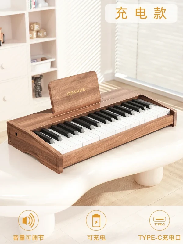 Wooden Children Little Piano Pattern Electronic Keyboard Beginner Baby Infant Boy Girl Baby Toy Gift - Image 12