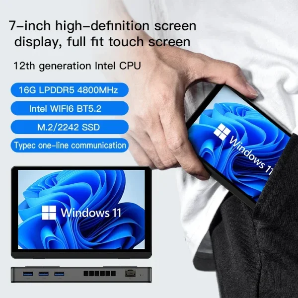 SZBOX S7 7 inch N100 Mini PC Pocket WiFi6 BT5.2 Touch Screen Windows 11 PRO LPDDR5 16GB 256GB SSD Tablet Desktop GAMER Computer - Image 9