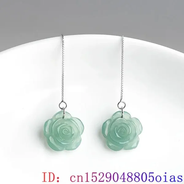 Blue Real Jadeite Rose Jewelry Set Ring Earrings Pendant Necklace 925 Silver Natural Burmese Jade Stone Talismans - Image 14