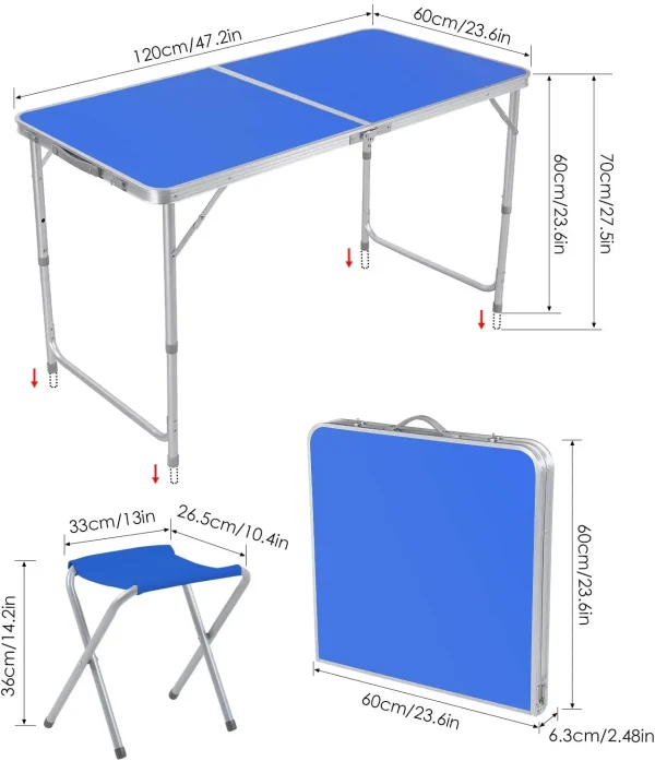 Folding Table 5Pcs Set Aluminum Camping Table 120cm Foldable with 4 Stool Outdoor Furniture Picnic Table and Chair Portable - Image 13