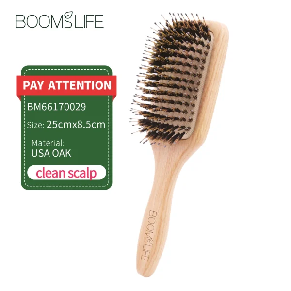 Boar Bristle HairBrush Wood Hair Brush Peine OAK Wood Combs for Women Barber Beauty Care Paddle Scalp Massage Brush - Image 9