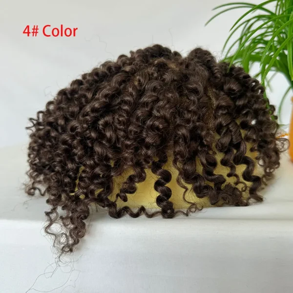 Mens Toupee Curly Human Hair Wigs Replacement Full Swiss Lace Toupee Hair Piece For Black Men's wig 10X8inch Brown #4 Color - Image 3