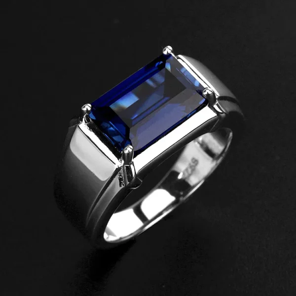 Men's Eternity 925 Sterling Silver Square natural Blue Sapphire Stone Solitaire Rings For Men Resizable ring jewelry gift - Image 15