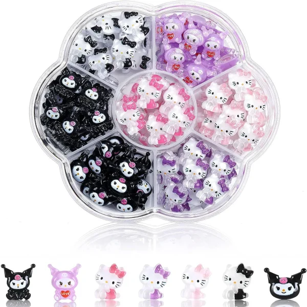 Sanrio Nail Charms Hello Kitty Design Nail Art Diy Mini Rhinestones Flatback Charms Crafts Stones for Manicure Nail Charms 70PCS