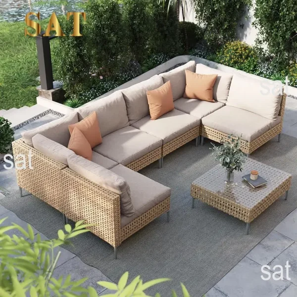 3/4/5/7-Piece Wicker Patio Furniture Set,All-Weather Outdoor Conversation Set Sectional Sofa with Water Resistant Thick Cushions - Image 10