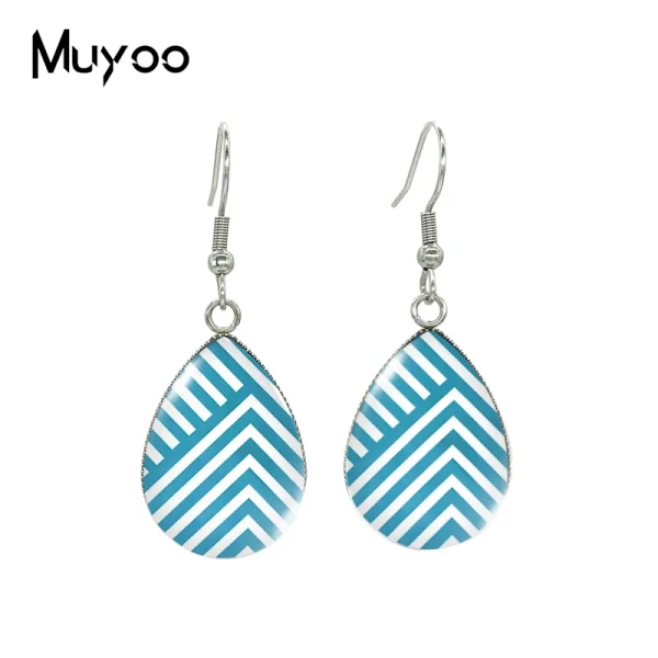 2023 New Geometric Stripes Line Patterns Tear drop Earring Fish hook Earrings Glass Cabochon Jewelry Handmade Items - Image 9