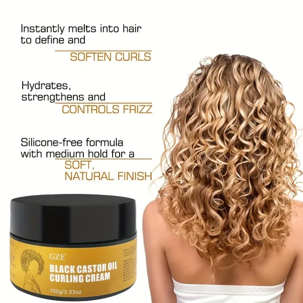 GZE Black Castor Oil Curl Defining Cream Non-stick Hydrates & eliminates frizz, Hair-Smoothing Anti-Frizz Cream - Image 4