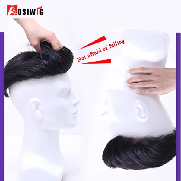 AOSI Men Fake Hair Synthetic Natural Topper Closure Hairpiece Head Top Replacement Block Suitable For Invisible Cover White Hair - Image 2