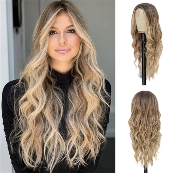 26 Inch New Long Ombre Blonde Middle Part Wavy Wig For Women, Daily Party Cosplay Halloween Christmas Use - Image 2