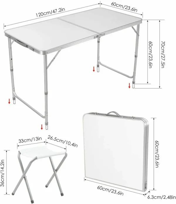 Folding Table 5Pcs Set Aluminum Camping Table 120cm Foldable with 4 Stool Outdoor Furniture Picnic Table and Chair Portable - Image 2