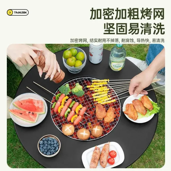 Folding Round Table Camping BBQ Grill stand Protable Barbecue Brazier Grill Outdoor Picnic Foldable  Fire Stove Charcoal grill - Image 3