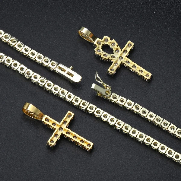 Hip Hop Iced Out Tennis Cross Pendant Necklace for Men Steampunk Gold Plated CZ Chain on Neck Luxury Design Jewelry S-OHP003 - Image 20