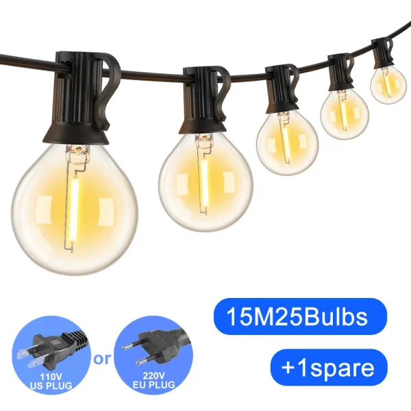 Globe Outdoor String Lights LED EU G40 Patio String Lights Dimmable Shatterproof Hanging Lights Patio Lights for Backyard Garden - Image 10