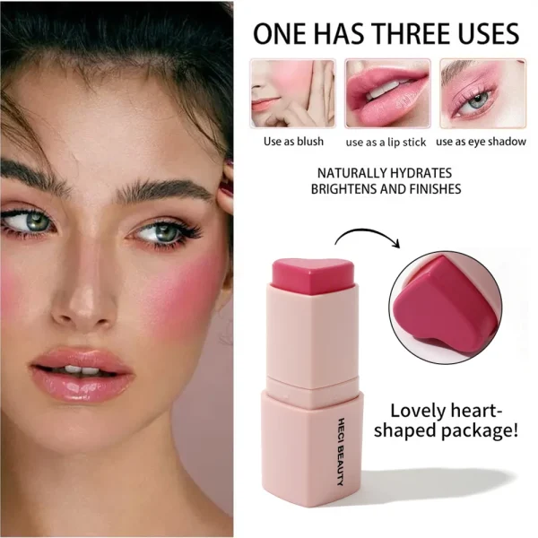 Heart Shape Vegan Creamy Blush Stick Matte Silky Waterproof Pink Blush Cream Makeup Stick High Pigment  3in1 Lip Eye Cheek Tint - Image 19