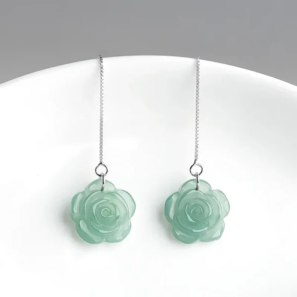 Blue Real Jadeite Rose Jewelry Set Ring Earrings Pendant Necklace 925 Silver Natural Burmese Jade Stone Talismans - Image 9