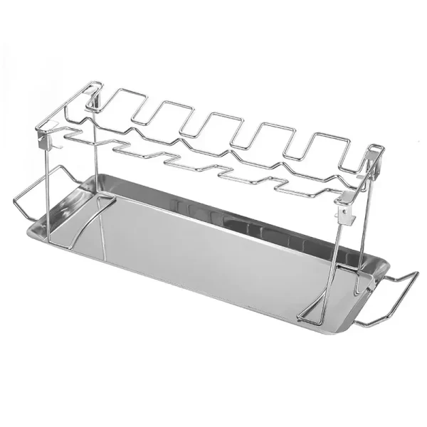 BBQ Beef Chicken Leg Wing Grill Rack 14 Slots Stainless Steel Barbecue Drumsticks Holder Oven Roaster Stand with Drip Pan Tools - Image 6