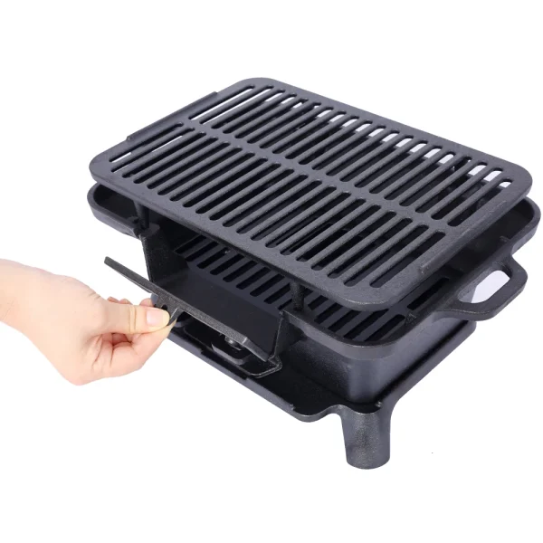 Oval Cast Iron Grill Outdoor, Portable Charcoal Grill and Tabletop Cast Iron Skillet - 100% Cast Iron, Enameled, Durable - Image 5