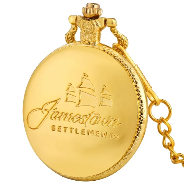 Luxury Gold Model Military Series U.S Navy USS Constitution Sail Frigate Quartz Pocket Watch FOB Necklace Chain Watch for Men - Image 5