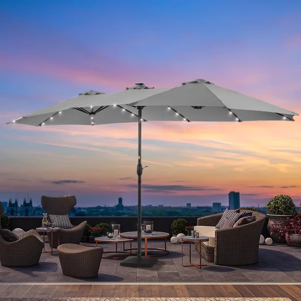 15ft Large Patio Umbrella with Solar Lights with 12 Sturdy Ribs UV Protection for Garden, Backyard, Pool(No Base) - Image 9