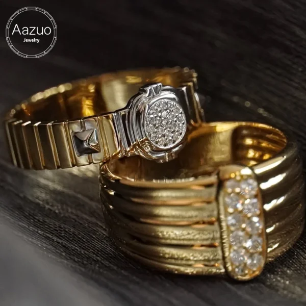 Aazuo Hot Sale Fine Jewelry 18K Yellow Gold Real Diamonds Luxury Engagement Ring Gift for Woman Engagement Party Au750